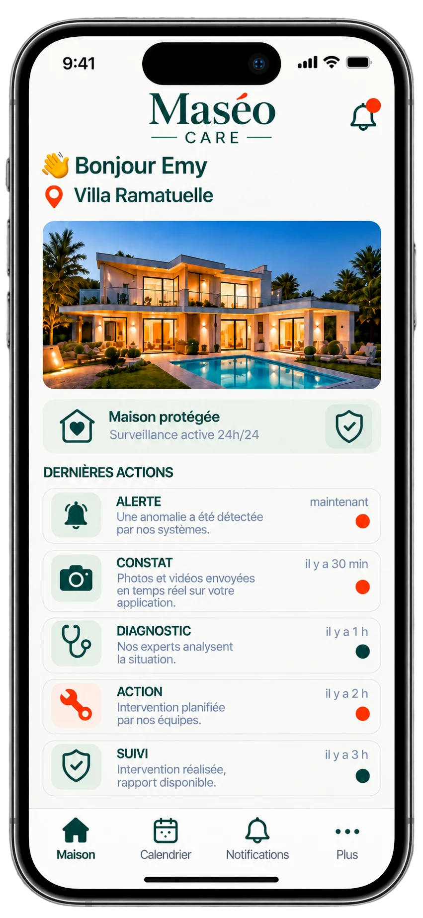 Écran de l'application Maséo Care
